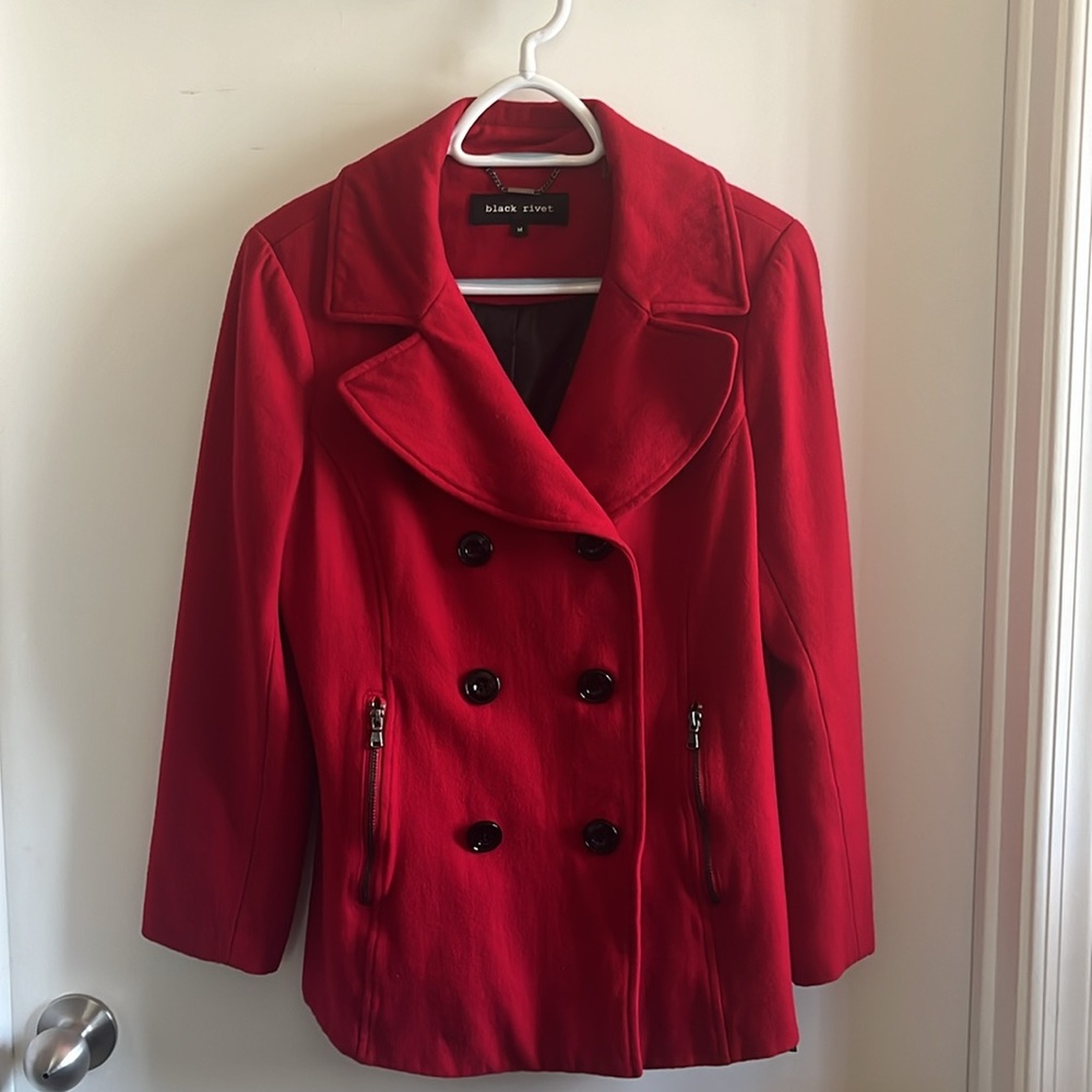 Black Rivet Red pea coat